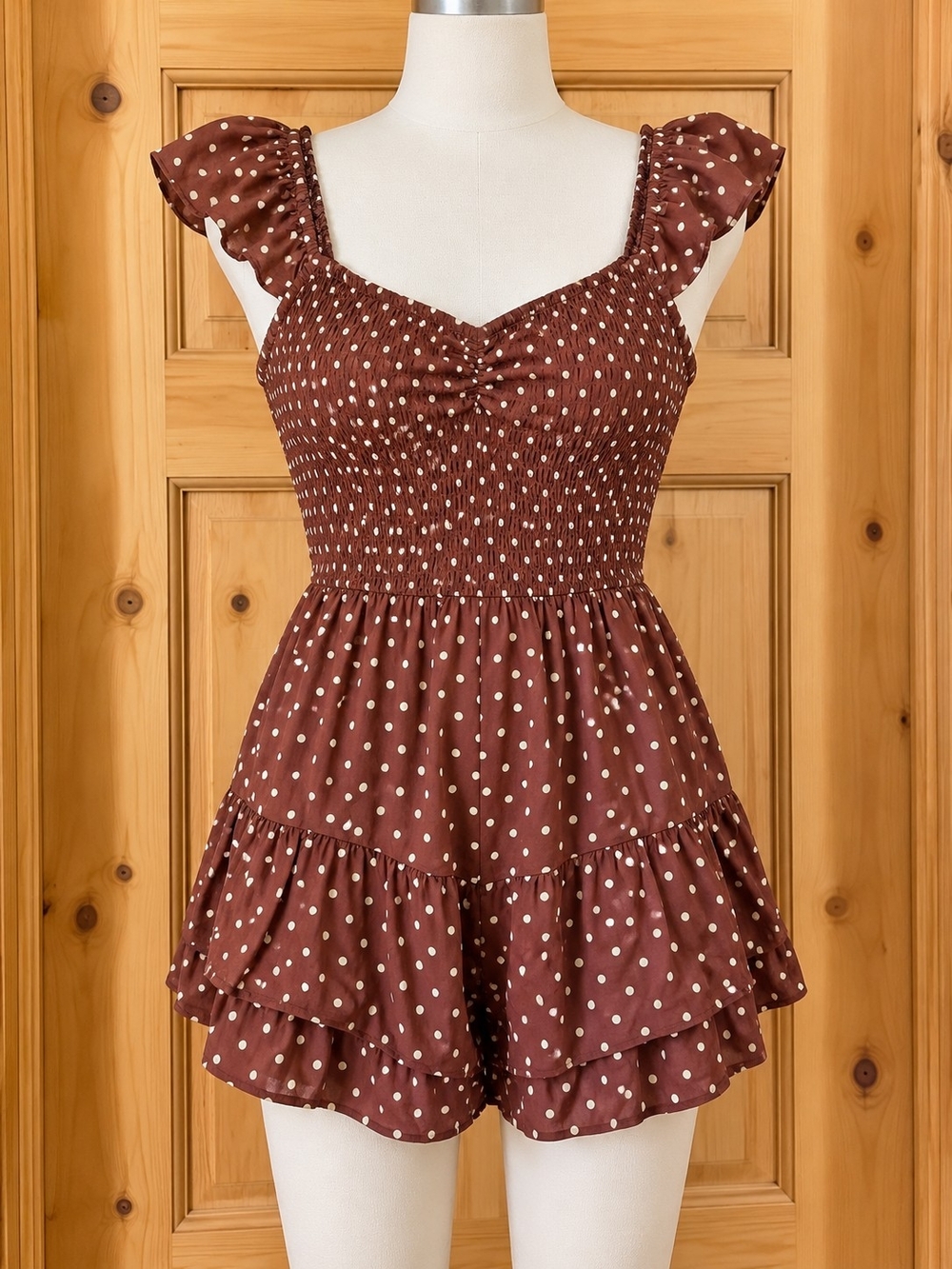 Burgandy Polka Dot Romper